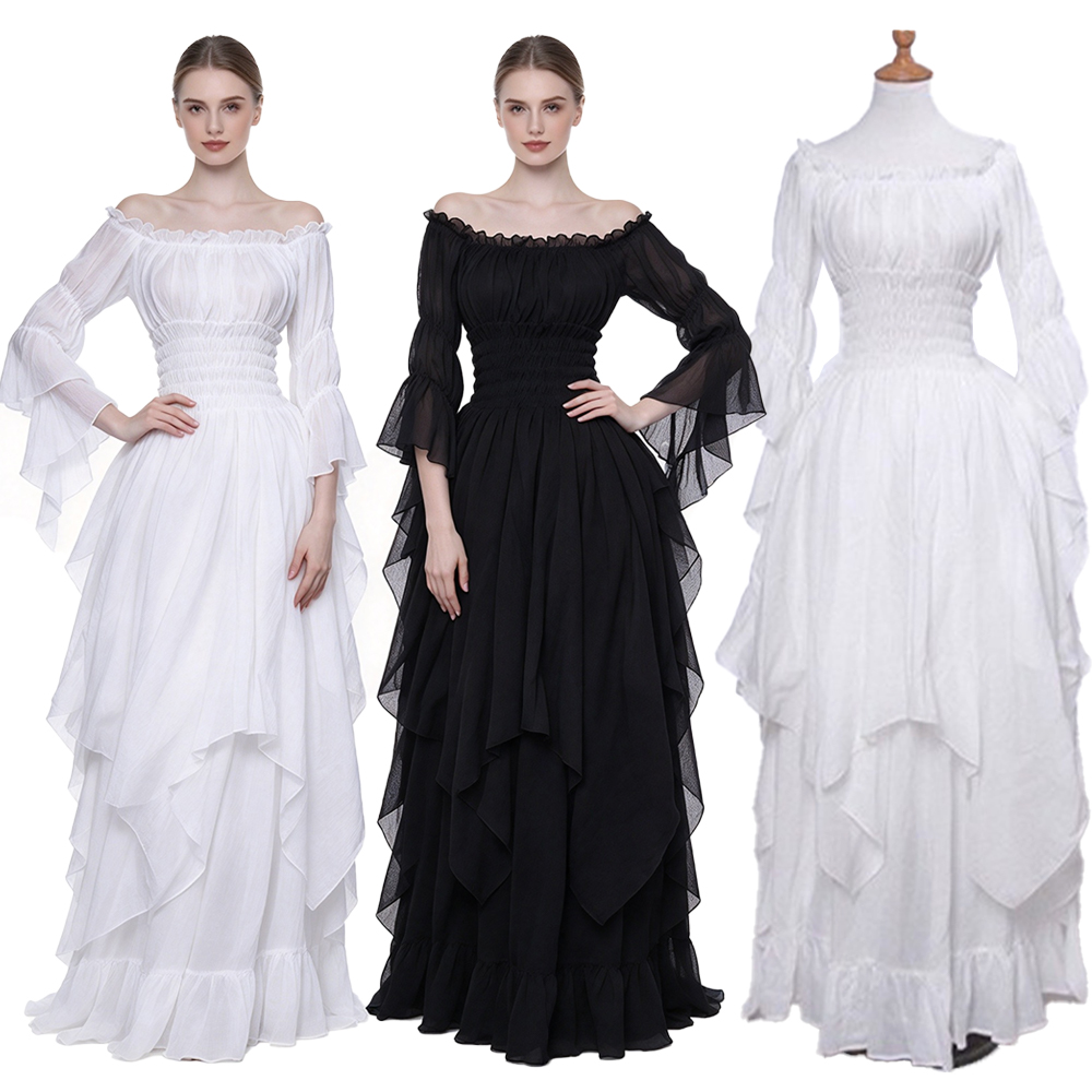 Lace Dress - Orta Çağ Elbiseleri, Retro Omuzları Açık