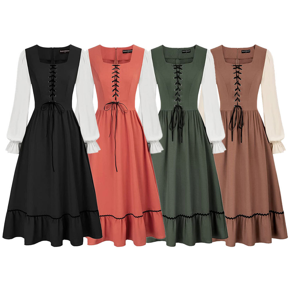 Midi Dress - Kadın Vintage Mahkeme Ortaçağ Midi Kravat