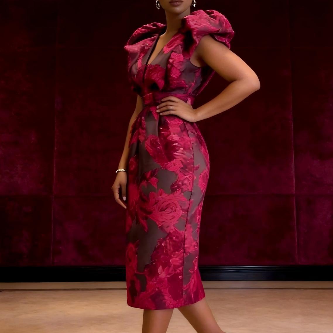 QMANSHA Artı Boyutu Bordo Çiçe - Midi Dress incelemesi ve fiyatı