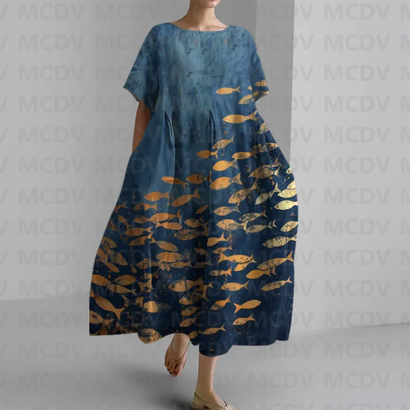 Japon Vintage Balık Sanat Bask - Midi Dress incelemesi ve fiyatı